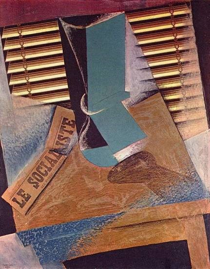 Juan Gris, The Sunblind, 1914, Gouache, collage, chalk and charcoal on canvas. Tate Gallery, London.